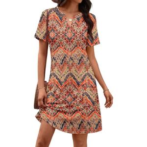 imageATHMILE Dresses for Women Casual Summer Boho Dress Short Sleeve Fashion Beach Vacation Clothes V Neck Date OutfitsBoho Printed
