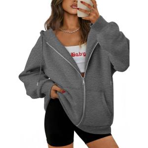 imageATHMILE Oversized Hoodies for Women Fall Sweatshirts Zip Up Hoodie Casual Jackets Y2k Fashion Outfits Winter Clothes 2026Dark Grey