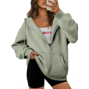 imageATHMILE Oversized Hoodies for Women Fall Sweatshirts Zip Up Hoodie Casual Jackets Y2k Fashion Outfits Winter Clothes 2026Greygreen