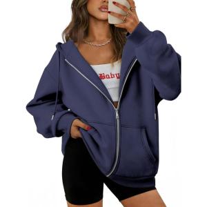 imageATHMILE Oversized Hoodies for Women Fall Sweatshirts Zip Up Hoodie Casual Jackets Y2k Fashion Outfits Winter Clothes 2026Navy