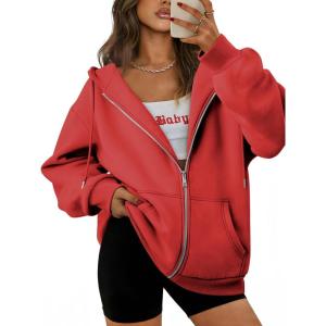 imageATHMILE Oversized Hoodies for Women Fall Sweatshirts Zip Up Hoodie Casual Jackets Y2k Fashion Outfits Winter Clothes 2026Red