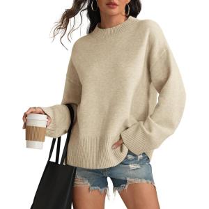 imageATHMILE Sweaters for Women 2026 Fall Fashion Outfits Long Sleeve Loose Casual Crewneck Ribbed Knit Pullover Winter ClothesApricot