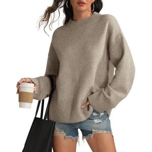 imageATHMILE Sweaters for Women 2026 Fall Fashion Outfits Long Sleeve Loose Casual Crewneck Ribbed Knit Pullover Winter ClothesCamel