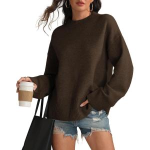 imageATHMILE Sweaters for Women 2026 Fall Fashion Outfits Long Sleeve Loose Casual Crewneck Ribbed Knit Pullover Winter ClothesCoffee