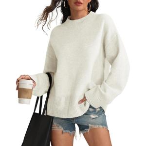 imageATHMILE Sweaters for Women 2026 Fall Fashion Outfits Long Sleeve Loose Casual Crewneck Ribbed Knit Pullover Winter ClothesCream White