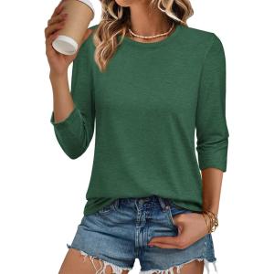 imageATHMILE Womens 34 Sleeve Blouse Summer Tops Fall Shirt Fashion Blouses Beach Vacation Clothes Spring Tunic 2026 TrendyGreen