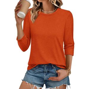 imageATHMILE Womens 34 Sleeve Blouse Summer Tops Fall Shirt Fashion Blouses Beach Vacation Clothes Spring Tunic 2026 TrendyOrange