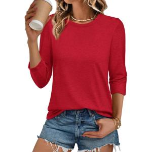 imageATHMILE Womens 34 Sleeve Blouse Summer Tops Fall Shirt Fashion Blouses Beach Vacation Clothes Spring Tunic 2026 TrendyRed