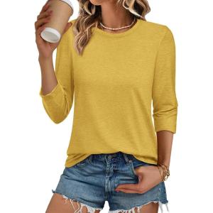 imageATHMILE Womens 34 Sleeve Blouse Summer Tops Fall Shirt Fashion Blouses Beach Vacation Clothes Spring Tunic 2026 TrendyYellow