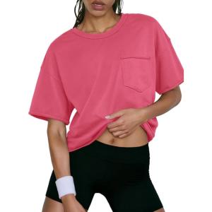 imageATHMILE Womens Crop Tops Spring Summer Oversized TShirts Short Sleeve Workout Casual Drop Shoulder Basic Loose Tees 2026Hotpink