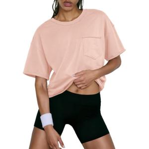 imageATHMILE Womens Crop Tops Spring Summer Oversized TShirts Short Sleeve Workout Casual Drop Shoulder Basic Loose Tees 2026Lightpink