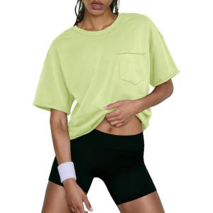 imageATHMILE Womens Crop Tops Spring Summer Oversized TShirts Short Sleeve Workout Casual Drop Shoulder Basic Loose Tees 2026Mint Green