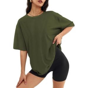imageATHMILE Womens Oversized T Shirts Loose Fit Crewneck Short Sleeve Tops Summer Casual Blouse Y2K 2026 Basic Tee BeachArmygreen