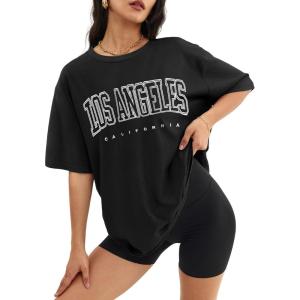 imageATHMILE Womens Oversized T Shirts Loose Fit Crewneck Short Sleeve Tops Summer Casual Blouse Y2K 2026 Basic Tee BeachBlackp