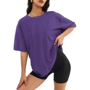 imageATHMILE Womens Oversized T Shirts Loose Fit Crewneck Short Sleeve Tops Summer Casual Blouse Y2K 2026 Basic Tee BeachDarkpurple