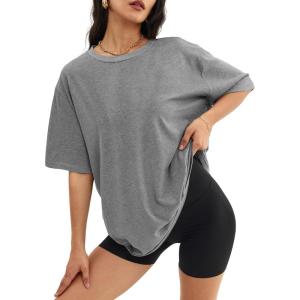 imageATHMILE Womens Oversized T Shirts Loose Fit Crewneck Short Sleeve Tops Summer Casual Blouse Y2K 2026 Basic Tee BeachGrey