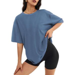 imageATHMILE Womens Oversized T Shirts Loose Fit Crewneck Short Sleeve Tops Summer Casual Blouse Y2K 2026 Basic Tee BeachNavy