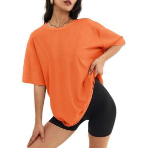 imageATHMILE Womens Oversized T Shirts Loose Fit Crewneck Short Sleeve Tops Summer Casual Blouse Y2K 2026 Basic Tee BeachOrange