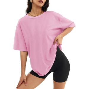 imageATHMILE Womens Oversized T Shirts Loose Fit Crewneck Short Sleeve Tops Summer Casual Blouse Y2K 2026 Basic Tee BeachPink