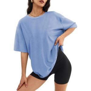 imageATHMILE Womens Oversized T Shirts Loose Fit Crewneck Short Sleeve Tops Summer Casual Blouse Y2K 2026 Basic Tee BeachSkyblue