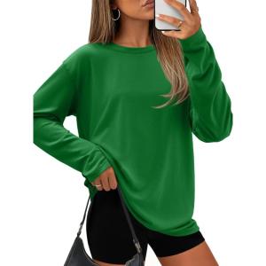 imageATHMILE Womens Oversized T Shirts Loose Fit Crewneck Short Sleeve Tops Summer Casual Blouse Y2K 2026 Basic Tee BeachZdeep Green