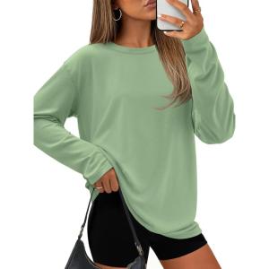 imageATHMILE Womens Oversized T Shirts Loose Fit Crewneck Short Sleeve Tops Summer Casual Blouse Y2K 2026 Basic Tee BeachZgreen