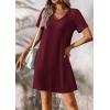 imageATHMILE Dresses for Women 2026 V Neck Short Sleeve Casual T Shirt Dress Sundresses Swimsuit Coverup with PocketsBurgundy