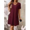 imageATHMILE Dresses for Women 2026 V Neck Short Sleeve Casual T Shirt Dress Sundresses Swimsuit Coverup with PocketsBurgundy