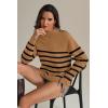 imageATHMILE Fall Mock Neck Striped Sweaters for Women 2026 Winter Turtleneck Long Sleeve Knit Sweater Fashion Pullover TopsKhaki