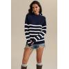 imageATHMILE Fall Mock Neck Striped Sweaters for Women 2026 Winter Turtleneck Long Sleeve Knit Sweater Fashion Pullover TopsNavy