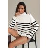 imageATHMILE Fall Mock Neck Striped Sweaters for Women 2026 Winter Turtleneck Long Sleeve Knit Sweater Fashion Pullover TopsWhite