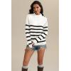 imageATHMILE Fall Mock Neck Striped Sweaters for Women 2026 Winter Turtleneck Long Sleeve Knit Sweater Fashion Pullover TopsWhite