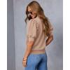 imageATHMILE Short Sleeve Sweater for Women 2026 Spring Summer Blouses Crewneck Knit Puff Sleeve Dressy Casual Trendy ShirtsAbeige