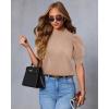 imageATHMILE Short Sleeve Sweater for Women 2026 Spring Summer Blouses Crewneck Knit Puff Sleeve Dressy Casual Trendy ShirtsAbeige