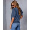 imageATHMILE Short Sleeve Sweater for Women 2026 Spring Summer Blouses Crewneck Knit Puff Sleeve Dressy Casual Trendy ShirtsAblue