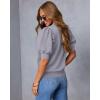 imageATHMILE Short Sleeve Sweater for Women 2026 Spring Summer Blouses Crewneck Knit Puff Sleeve Dressy Casual Trendy ShirtsAgray Blue