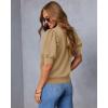 imageATHMILE Short Sleeve Sweater for Women 2026 Spring Summer Blouses Crewneck Knit Puff Sleeve Dressy Casual Trendy ShirtsAkhaki