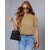 imageATHMILE Short Sleeve Sweater for Women 2026 Spring Summer Blouses Crewneck Knit Puff Sleeve Dressy Casual Trendy ShirtsAkhaki
