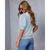 imageATHMILE Short Sleeve Sweater for Women 2026 Spring Summer Blouses Crewneck Knit Puff Sleeve Dressy Casual Trendy ShirtsAlight Blue