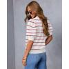 imageATHMILE Short Sleeve Sweater for Women 2026 Spring Summer Blouses Crewneck Knit Puff Sleeve Dressy Casual Trendy ShirtsAred Stripe