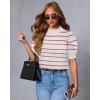 imageATHMILE Short Sleeve Sweater for Women 2026 Spring Summer Blouses Crewneck Knit Puff Sleeve Dressy Casual Trendy ShirtsAred Stripe