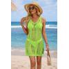 imageATHMILE Swimsuit Coverup for Women 2026 Bathing Suit Cover ups Crochet Beach Dress Hollow Out Slit Bikini Cover Up DressesNeon Green