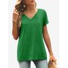 imageATHMILE T Shirts Short Sleeve V Neck Tees for Women Fashion Tops Trendy Lightweight Casual Summer Outfits Clothes 2026 BeachSan Pa Green