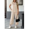 imageATHMILE Two Piece Sets for Women Cap Sleeve Lounge Matching Casual Outfits Wide Leg Pants Summer Vacation Travel OutfitsBeige