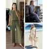 imageATHMILE Two Piece Sets for Women Cap Sleeve Lounge Matching Casual Outfits Wide Leg Pants Summer Vacation Travel OutfitsBeige