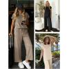imageATHMILE Two Piece Sets for Women Cap Sleeve Lounge Matching Casual Outfits Wide Leg Pants Summer Vacation Travel OutfitsBeige