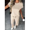 imageATHMILE Two Piece Sets for Women Cap Sleeve Lounge Matching Casual Outfits Wide Leg Pants Summer Vacation Travel OutfitsBeige