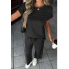 imageATHMILE Two Piece Sets for Women Cap Sleeve Lounge Matching Casual Outfits Wide Leg Pants Summer Vacation Travel OutfitsBlack