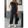 imageATHMILE Two Piece Sets for Women Cap Sleeve Lounge Matching Casual Outfits Wide Leg Pants Summer Vacation Travel OutfitsBlack
