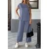 imageATHMILE Two Piece Sets for Women Cap Sleeve Lounge Matching Casual Outfits Wide Leg Pants Summer Vacation Travel OutfitsBlue